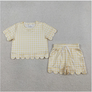 Ensemble de shorts pour filles à carreaux jaunes avec bord festonné GSSO3185 - Product Image 2
