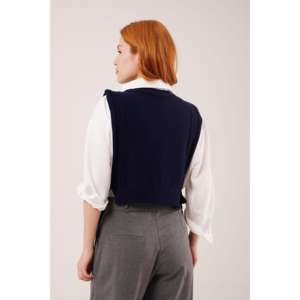 Wholesale Navy Blue <b>Woolen</b> Knitted <b>Sweater</b> with Lace Detail <b>for</b> Outer Wear - Product Image 2