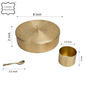 Boîte à épices en cuivre de bonne qualité, design martelé, ensemble pour la cuisine avec cuillère, 7 contenants, 40 ml, boîte à masala pour la cuisine - Product Image 2