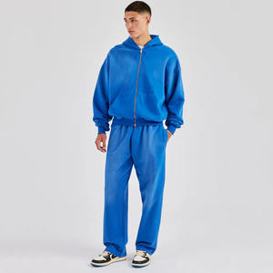 Sweat à capuche zippé personnalisé et jambe large en coton éponge doux épais deux pièces survêtement pour hommes Streetwear hommes survêtements - Product Image 1