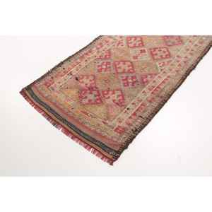 Alfombra Turca de 2.7x11.1 pies, Alfombra Vintage, Alfombra de Lana Roja Marrón Estilo Suroeste - Product Image 2