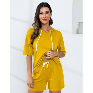 ชุดเสื้อผ้าสองชิ้นแบบมีฮู้ดสำหรับผู้หญิงชุดออกกำลังกายแบบลำลองแฟชั่นฤดูร้อน - Product Image 3