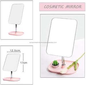 Espejo de tocador de acento de maquillaje con mango extraíble para mesa de metal en rosa bebé único con bandeja elegante espejo decorativo para sala de estar - Product Image 2