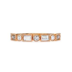 Luxury Customized Natural Baguette and Round Diamond Bezel Set Wedding <b>Band</b> White Gold Half Eternity Milgrain Engagement <b>Ring</b> - Product Image 3