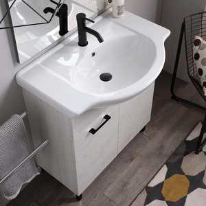 75cm Floor-Standing Bathroom Cabinet with 2 White Oak <b>Doors</b> Sink <b>Mirror</b> and Ravenna Lamp - Product Image 3