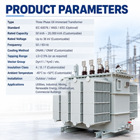 Transformateur de puissance triphasé immergé dans l'huile à haute efficacité 750 KVA, moyenne tension, faible perte, sortie personnalisée 400 V réseau