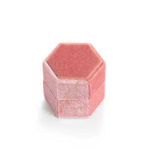 Jeulia <b>Vintage</b> Pink Velvet Hexagonal Couple Ring Jewelry <b>Box</b> - Product Image 3