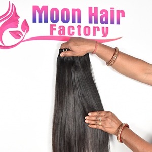 Extensions de cheveux naturels noirs pour femmes indiennes, double trame, vague profonde, cuticules alignées, cheveux bruts du temple, trame mécanique à vendre - Product Image 5