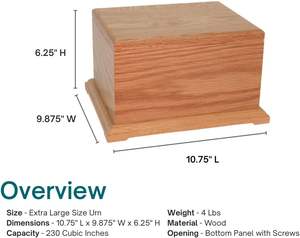 Urne en bois pour cendres Boîte en bois pour adultes de très grande taille Capacité jusqu'à 230 lb Cendres pour un homme ou une femme Maison funéraire au sol - Product Image 5