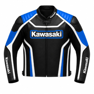 เสื้อแจ็คเก็ตขี่มอเตอร์ไซค์หนังวัวแท้สำหรับผู้ชาย ยี่ห้อ Rawasaki พร้อมอุปกรณ์ป้องกันระดับ CE ระดับ 2 และดีไซน์ Hump - Product Image 1