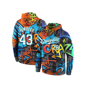 Sweat-shirt à capuche personnalisé avec sublimation de graffitis, art de rue, pull à capuche, impression multicolore, logo OEM, vêtements de sport, vente en gros d'usine - Product Image 4