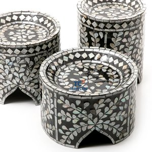 Hottest Ramadan <b>Set</b> of 2 Mother of Pearl <b>Cake</b> <b>Stand</b> for Chocolates, Serving Trays Real Mother of Pearl Pieces Inlay Handmade - Product Image 2