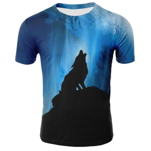 T-shirt à manches courtes pour homme, blanc et noir, impression photo loup, transfert par sublimation, coupe classique, col rond, style décontracté - Product Image 1