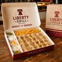 Boîtes à shawarma personnalisées avec logo, imprimées et enduites UV, avec fentes, de la marque PACK |   Emballage alimentaire jetable pour restaurants