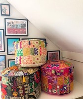 Khambadiya Patchwork Coton Pouf/Ottoman Couverture À La Main Décor À La Maison art Patchwork Salon Ottoman Couverture en gros Lot
