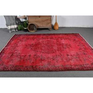 Alfombra turca vintage área grande 6,2 X 9.1ft Material de lana de diseño de retazos rojos con respaldo de látex para pasillo o dormitorio - Product Image 2
