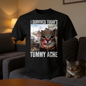 T-shirt Promozionale per Gatti Toleranti alla Lattosio: Oggi il mal di pancia è passato con il nostro gatto! - Product Image 3