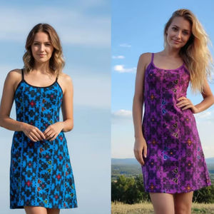 Vestido Bohemio Gitano de Alta Costura para Mujer con Estampado Digital de Medias, Ecológico, Elegante, Casual y Moderno - Product Image 1