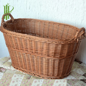Hand Woven Rattan Oval Wicker Storage <b>Basket</b> <b>with</b> <b>Handles</b> Laser Carved Vintage Desktop Organizer for Home Decor and Food Storage - Product Image 2