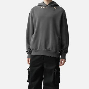 Dernier Vintage French Terry Distressed Pull à capuche pour hommes Hot Fashion Acid Wash Sweatshirts Vêtements personnalisés en gros - Product Image 3