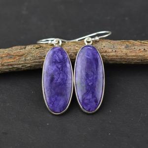 Bijoux pour femmes Boucles d'oreilles style Boho Bijoux en argent sterling 925 Charoite Gemstone Trending Boucles d'oreilles faites à la main Cadeau pour l'amour - Product Image 4