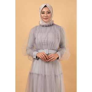 Vestido de Noche Formal XS con Volantes de Tul y Lentejuelas, Cuello Alto, Cintura Imperio y Cola Larga para Fiestas y Eventos Formales - Product Image 2