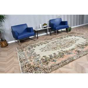 5.5x9.2 ft Rug, Vintage Turkish Rug, <b>Brown</b> Check <b>Wool</b> Rug - Product Image 3