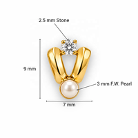 JJBRAVO - Aretes de Oro Macizo con Forma de Corazón y Perla de Agua Dulce, Estilo Lujoso, Certificados por Terceros, 0.45 g, Metal Precioso, Joyería Fina para Mujer