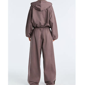 Women's Soft Heavyweight Brush Fleece <b>Zip</b> <b>up</b> Tracksuit Two Piece <b>White</b> Piping Sweatpants OEM ODM Custom Embroidery Tracksuits - Product Image 3