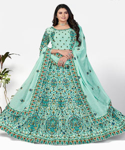 Precio al por mayor de moda de rayón algodón bordado secuencia de trabajo Lehenga Choli Dupatta indio pakistaní étnico prendas de vestir fiestas ropa - Product Image 3