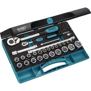 Juego de Llaves de Tubo Métricas HAZET 953SPC de 47 Piezas, Tamaños de 1/4 + 1/2 Pulgada, 5-27 mm, Acero al Cromo Vanadio, con Trinquete de Doble Extremo 20/32 - Product Image 1