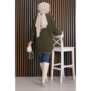 Cárdigan de Punto Acanalado Color Caqui para Mujer, Transpirable, Suave, Estilo Vintage, Casual, con Flores Bordadas en la Parte Delantera, para Otoño e Invierno - Product Image 6