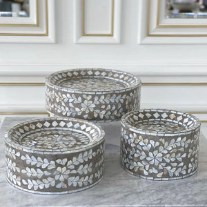 Juego Bandejas para servir de 2 tazas redondeadas con acabado de incrustaciones de hueso de lujo y soporte de plato plegable para uso doméstico - Product Image 3