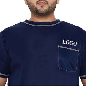 Elegante Camiseta de algodón azul o cuello contraste costura con logotipo personalizado bordado Premio al por mayor - Product Image 6