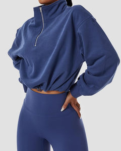 <b>Women's</b> Oversized Half <b>Zip</b> Pullover Hoodie Pockets <b>Quarter</b> <b>Zip</b> Sweatshirt Drop-shoulder Design Back 100% Cotton Short Winter - Product Image 4