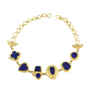 Low Price <b>Gold</b> Plated Trendy Lapis And <b>Pearl</b> <b>Bracelet</b> for Women Engagement Wedding Party - Product Image 2