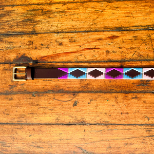 เข็มขัดโปโลหนังควายสีกุหลาบชมพู & ฟ้าหัวเข็มขัดทองเหลืองแข็งกว้าง35มม. สำหรับการขี่ม้า - Product Image 5