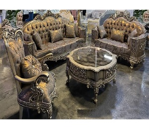 Juego de sofás de lujo de aspecto rico ultra real Juego de sofás tallados pesados europeos muebles de sala de estar de 7 plazas europeos - Product Image 1