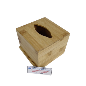 Boîte à mouchoirs en bois, design carré en bambou naturel avec étiquette, fabriqué au Vietnam - Product Image 3