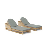 Chaise longue moderne en teck massif avec dossier en rotin, finition naturelle, matelas et coussin inclus, résistante aux UV, écologique pour