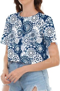 Camisetas recortadas con cuello redondo para mujer, camisetas cortas gráficas con estampado Floral de verano, manga corta, diseño Sexy de gran tamaño, venta al por mayor - Product Image 2
