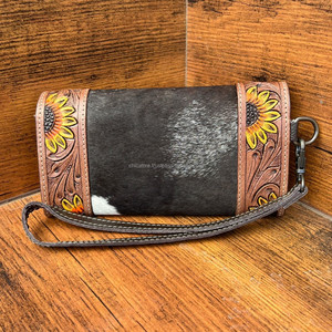 กระเป๋าสตางค์หนังวัวแบบตะวันตกประดับหนังแท้สำหรับงานแกะสลักด้วยมือกระเป๋าสตางค์หนังแบบหลายช่อง - Product Image 5