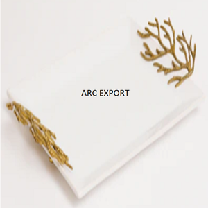 Bandeja de metal con diseño blanco para decoración, bandeja de servicio con diseño de borde dorado, estilo moderno - Product Image 4