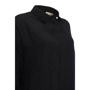 Chemisier vintage en lin noir avec broderie asymétrique et dentelle pour femme - Product Image 2