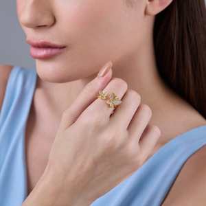 Trendy Vintage Gold Women's Butterfly <b>Ring</b> <b>Adjustable</b> Micro Pave Inlay White Lab Created Stone Fashionable Alloy Brass Gift - Product Image 2