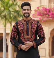 Kurta Payjama en soie de qualité supérieure avec fil multicolore pour les mariages et les fêtes