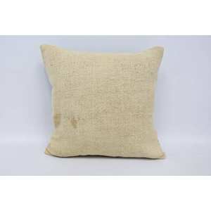 Subtle Striped Beige Wool 16x16 Inch <b>Pillow</b> Woven Vintage Pattern Kantha Patchwork - Product Image 1