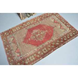 Alfombra de lana turca Vintage de 3,2x4,9 pies, área grande, tradicional, rojo, Beige, diseño de retazos, respaldo de látex de 10mm de espesor para pasillo - Product Image 2