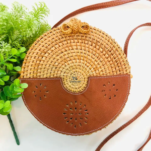 กระเป๋าหวายทรงกลม ดีไซน์ใหม่ ปักมือด้วยหนังอย่างหรูหรา ปี 2023 ขายส่ง - Product Image 2