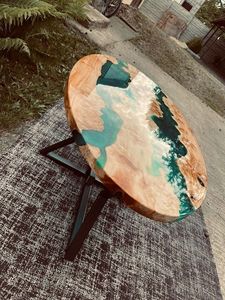 POUR L'ARTISANAT TABLE RONDE EN RÉSINE ÉPOXY POUR LA SALLE À MANGER Meubles Table de rivière en bois et résine pour la maison et le bureau - Product Image 5